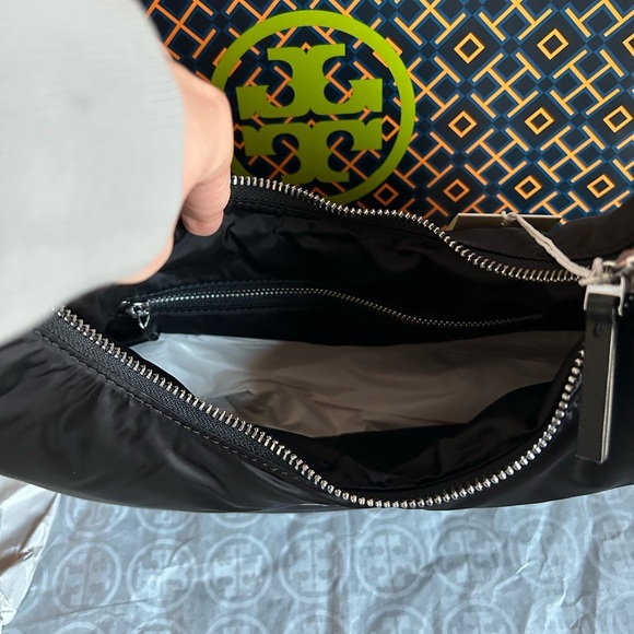 Tory Burch Britten Nylon Puffy Shoulder Bag Black Silver - Picture 5 of 13